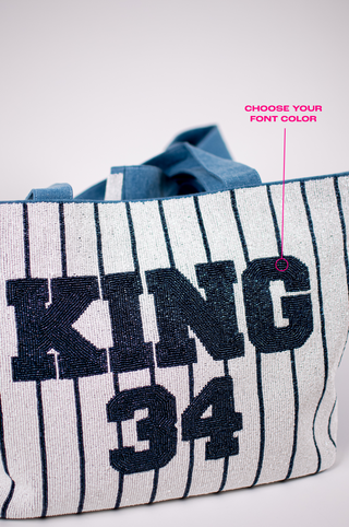 Pinstripe Fully Beaded Tote