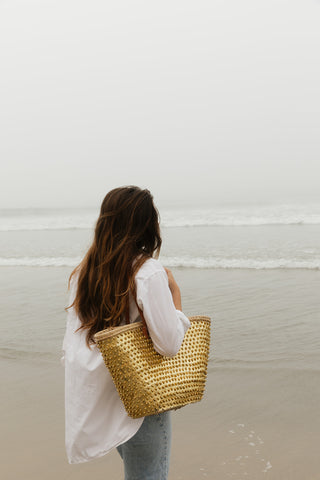 Large Straw Sequin & Beaded Tote