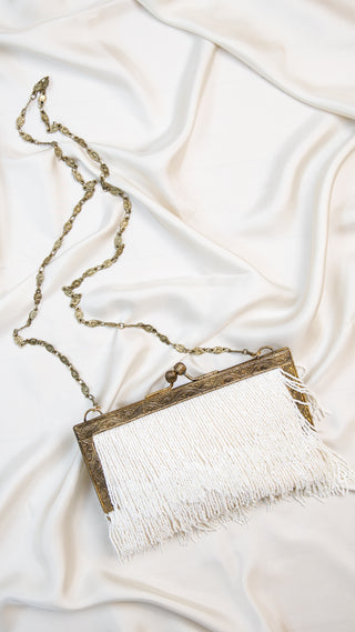 Rectangle Frame Fringe Clutch