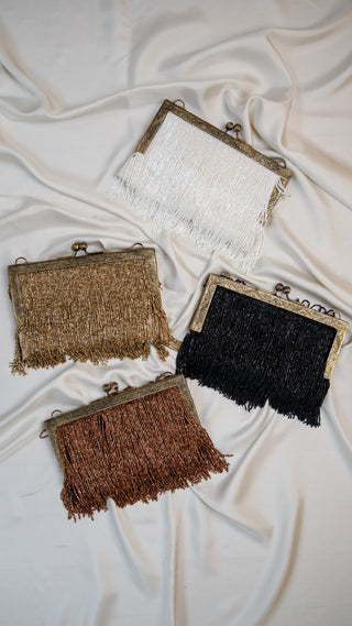 Rectangle Frame Fringe Clutch