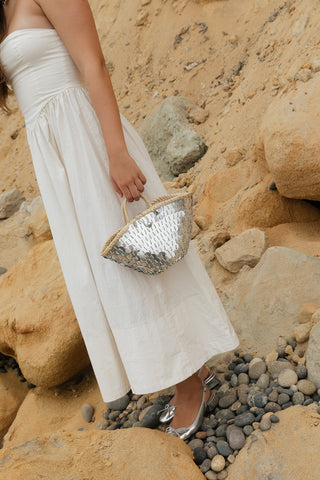 Mini Straw Sequin & Beaded Tote