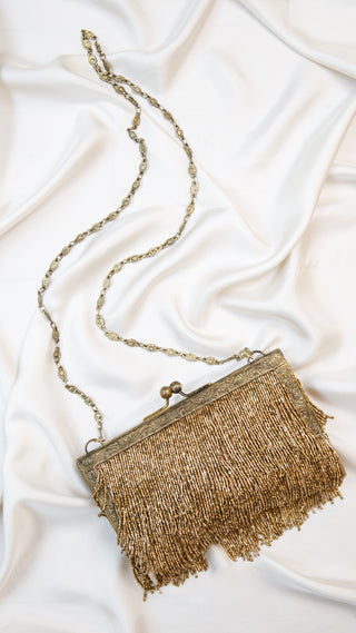 Rectangle Frame Fringe Clutch