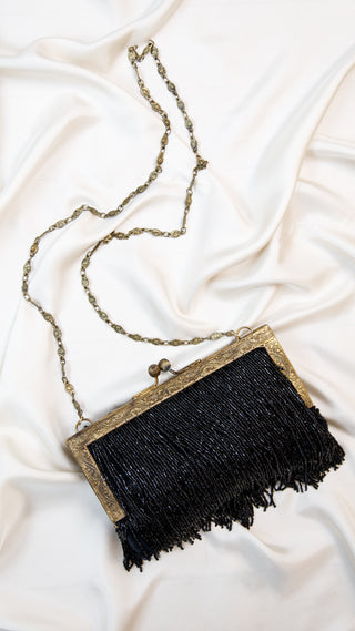 Rectangle Frame Fringe Clutch