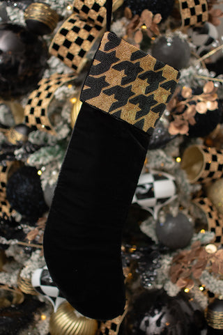 Houndstooth Black & Gold Beaded Cuff Stocking