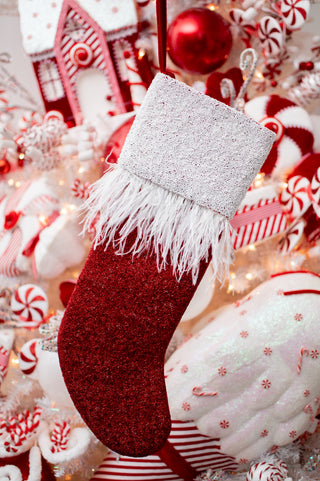 Classic Christmas Two Toned Fully Beaded Stocking